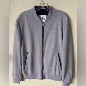 NWOT Zara Men’s Grey  Bomber Style Zip Up Coat Jacket Size: Large